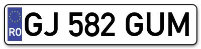 Placuta inmatriculare numar auto  GJ-582-GUM, GJ 582 GUM, GJ582GUM