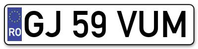 Placuta inmatriculare numar auto  GJ-59-VUM, GJ 59 VUM, GJ59VUM