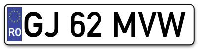 Placuta inmatriculare numar auto  GJ-62-MVW, GJ 62 MVW, GJ62MVW