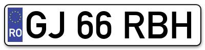 Placuta inmatriculare numar auto  GJ-66-RBH, GJ 66 RBH, GJ66RBH
