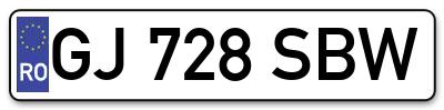 Placuta inmatriculare numar auto  GJ-728-SBW, GJ 728 SBW, GJ728SBW