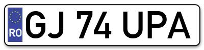 Placuta inmatriculare numar auto  GJ-74-UPA, GJ 74 UPA, GJ74UPA