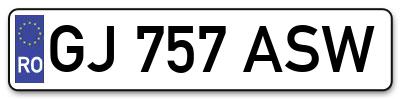 Placuta inmatriculare numar auto  GJ-757-ASW, GJ 757 ASW, GJ757ASW