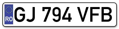 Placuta inmatriculare numar auto  GJ-794-VFB, GJ 794 VFB, GJ794VFB