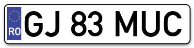Placuta inmatriculare numar auto  GJ-83-MUC, GJ 83 MUC, GJ83MUC