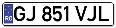 Placuta inmatriculare numar auto  GJ-851-VJL, GJ 851 VJL, GJ851VJL