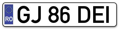 Placuta inmatriculare numar auto  GJ-86-DEI, GJ 86 DEI, GJ86DEI