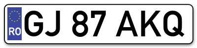 Placuta inmatriculare numar auto  GJ-87-AKQ, GJ 87 AKQ, GJ87AKQ