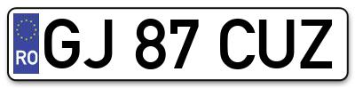 Placuta inmatriculare numar auto  GJ-87-CUZ, GJ 87 CUZ, GJ87CUZ