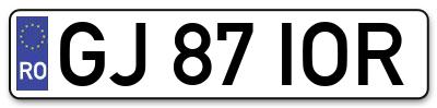 Placuta inmatriculare numar auto  GJ-87-IOR, GJ 87 IOR, GJ87IOR