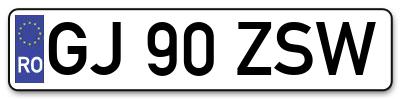 Placuta inmatriculare numar auto  GJ-90-ZSW, GJ 90 ZSW, GJ90ZSW
