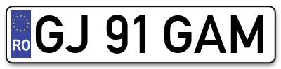 Placuta inmatriculare numar auto  GJ-91-GAM, GJ 91 GAM, GJ91GAM