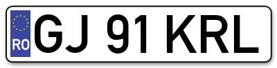 Placuta inmatriculare numar auto  GJ-91-KRL, GJ 91 KRL, GJ91KRL