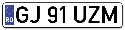 Placuta inmatriculare numar auto  GJ-91-UZM, GJ 91 UZM, GJ91UZM