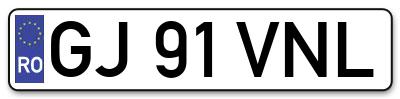 Placuta inmatriculare numar auto  GJ-91-VNL, GJ 91 VNL, GJ91VNL