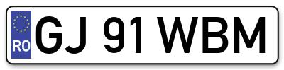 Placuta inmatriculare numar auto  GJ-91-WBM, GJ 91 WBM, GJ91WBM