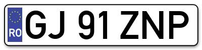 Placuta inmatriculare numar auto  GJ-91-ZNP, GJ 91 ZNP, GJ91ZNP