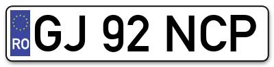 Placuta inmatriculare numar auto  GJ-92-NCP, GJ 92 NCP, GJ92NCP