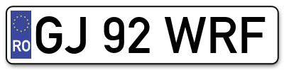Placuta inmatriculare numar auto  GJ-92-WRF, GJ 92 WRF, GJ92WRF