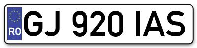Placuta inmatriculare numar auto  GJ-920-IAS, GJ 920 IAS, GJ920IAS