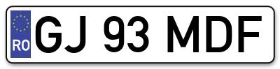 Placuta inmatriculare numar auto  GJ-93-MDF, GJ 93 MDF, GJ93MDF
