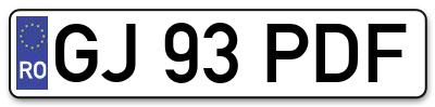 Placuta inmatriculare numar auto  GJ-93-PDF, GJ 93 PDF, GJ93PDF
