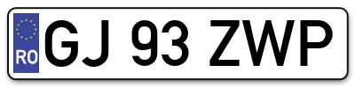 Placuta inmatriculare numar auto  GJ-93-ZWP, GJ 93 ZWP, GJ93ZWP
