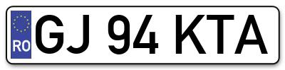 Placuta inmatriculare numar auto  GJ-94-KTA, GJ 94 KTA, GJ94KTA