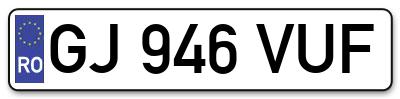 Placuta inmatriculare numar auto  GJ-946-VUF, GJ 946 VUF, GJ946VUF