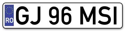 Placuta inmatriculare numar auto  GJ-96-MSI, GJ 96 MSI, GJ96MSI