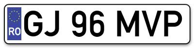 Placuta inmatriculare numar auto  GJ-96-MVP, GJ 96 MVP, GJ96MVP