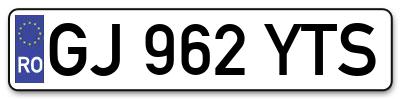Placuta inmatriculare numar auto  GJ-962-YTS, GJ 962 YTS, GJ962YTS