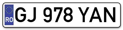 Placuta inmatriculare numar auto  GJ-978-YAN, GJ 978 YAN, GJ978YAN