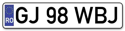 Placuta inmatriculare numar auto  GJ-98-WBJ, GJ 98 WBJ, GJ98WBJ