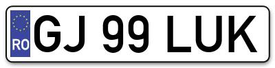 Placuta inmatriculare numar auto  GJ-99-LUK, GJ 99 LUK, GJ99LUK