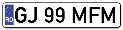 Placuta inmatriculare numar auto  GJ-99-MFM, GJ 99 MFM, GJ99MFM