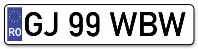 Placuta inmatriculare numar auto  GJ-99-WBW, GJ 99 WBW, GJ99WBW