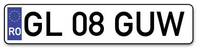 Placuta inmatriculare numar auto  GL-08-GUW, GL 08 GUW, GL08GUW