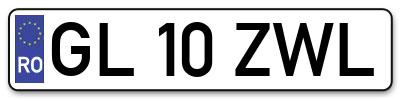 Placuta inmatriculare numar auto  GL-10-ZWL, GL 10 ZWL, GL10ZWL