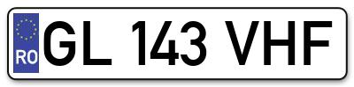 Placuta inmatriculare numar auto  GL-143-VHF, GL 143 VHF, GL143VHF