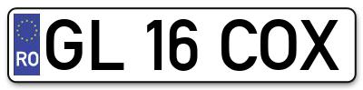 Placuta inmatriculare numar auto  GL-16-COX, GL 16 COX, GL16COX