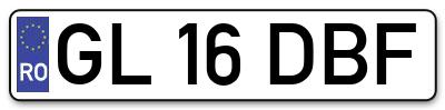 Placuta inmatriculare numar auto  GL-16-DBF, GL 16 DBF, GL16DBF