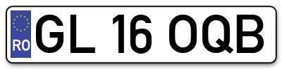 Placuta inmatriculare numar auto  GL-16-OQB, GL 16 OQB, GL16OQB