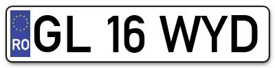 Placuta inmatriculare numar auto  GL-16-WYD, GL 16 WYD, GL16WYD
