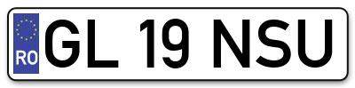 Placuta inmatriculare numar auto  GL-19-NSU, GL 19 NSU, GL19NSU