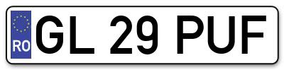 Placuta inmatriculare numar auto  GL-29-PUF, GL 29 PUF, GL29PUF
