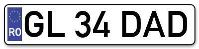 Placuta inmatriculare numar auto  GL-34-DAD, GL 34 DAD, GL34DAD