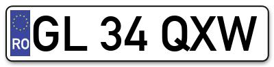 Placuta inmatriculare numar auto  GL-34-QXW, GL 34 QXW, GL34QXW