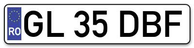 Placuta inmatriculare numar auto  GL-35-DBF, GL 35 DBF, GL35DBF