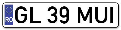 Placuta inmatriculare numar auto  GL-39-MUI, GL 39 MUI, GL39MUI